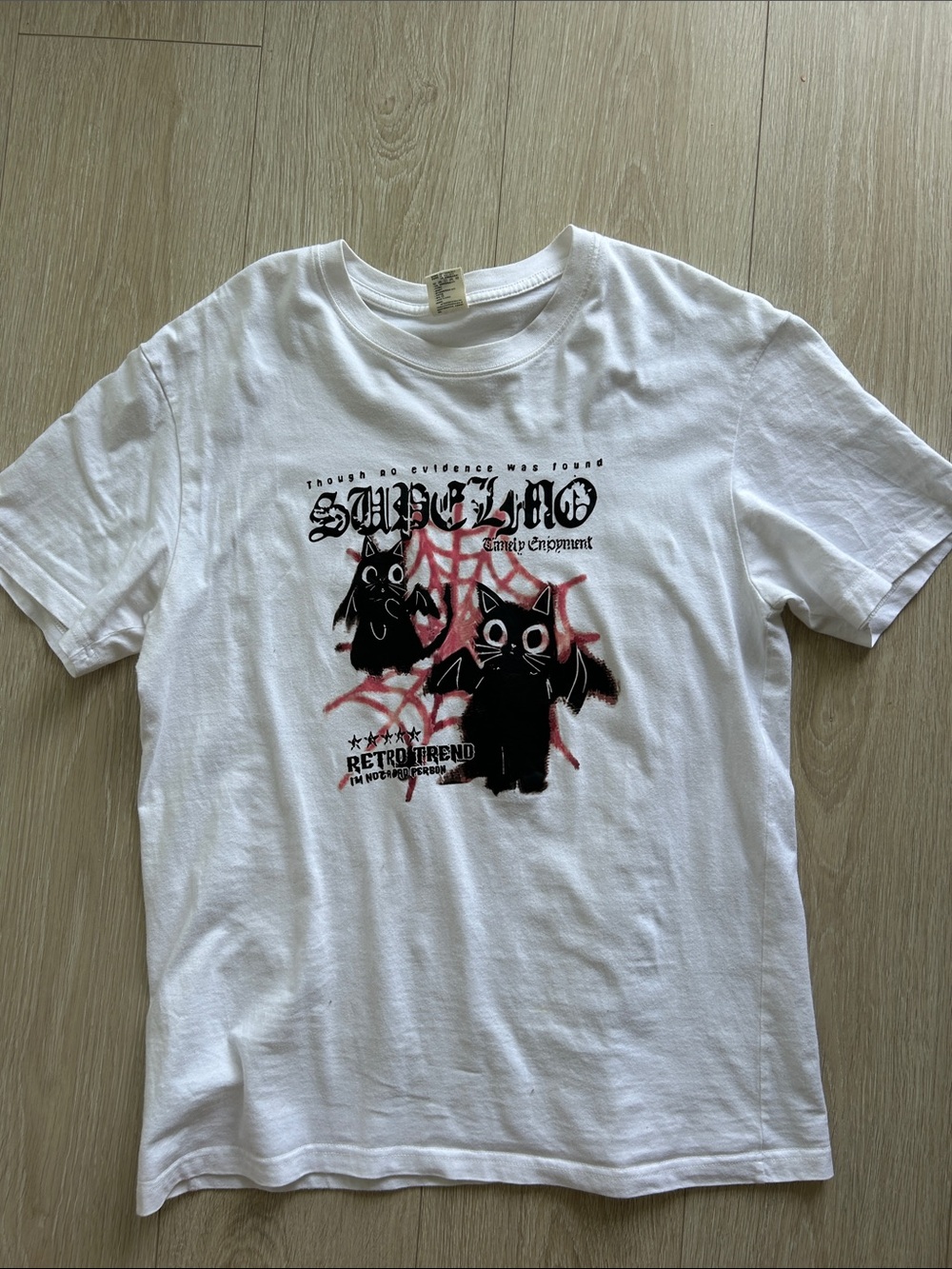 White Graphic Cat Tee with Red Accent
